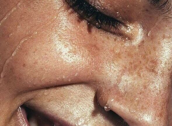 Woman with a waterproof eye makeup