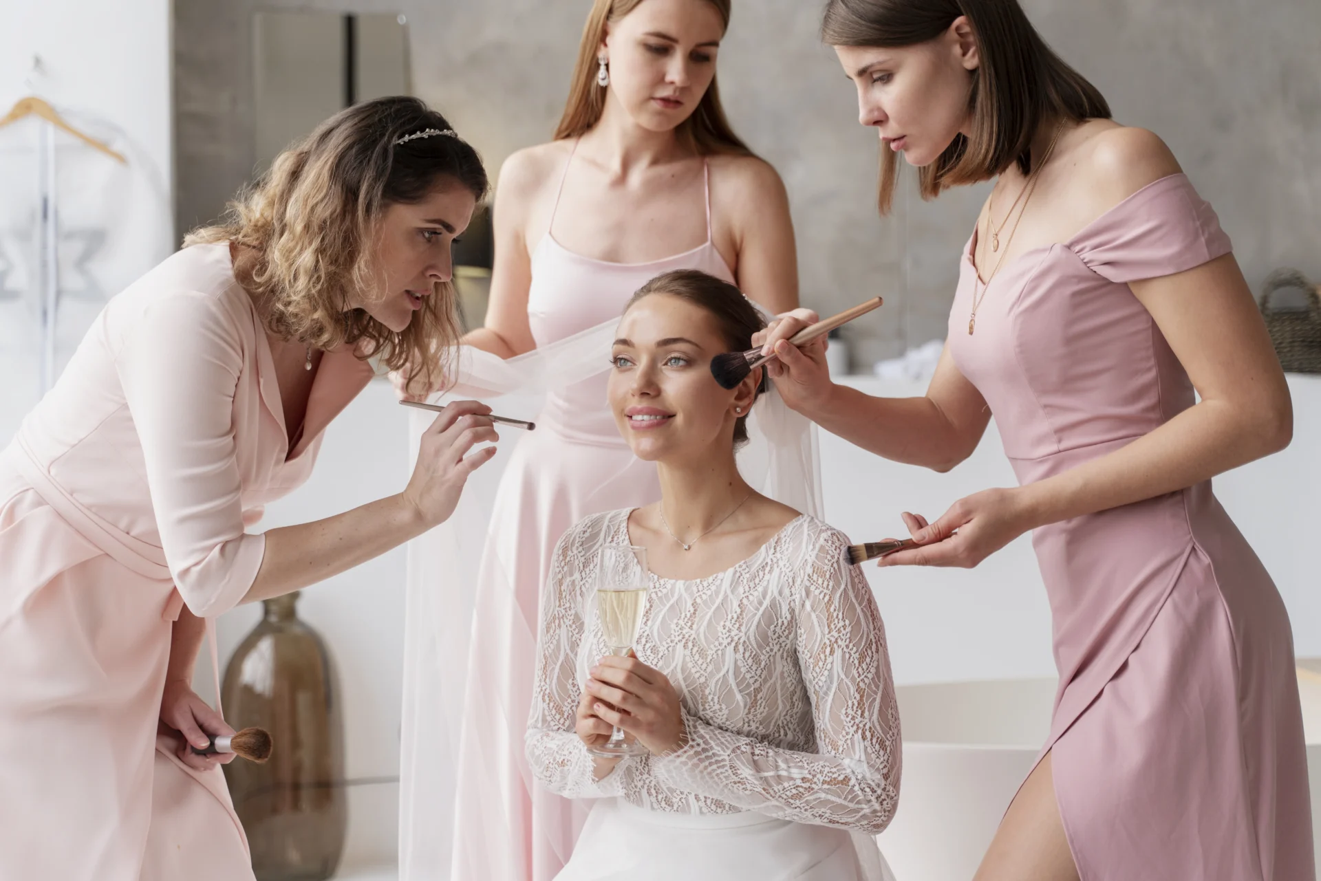 women preparations with bridal stylists