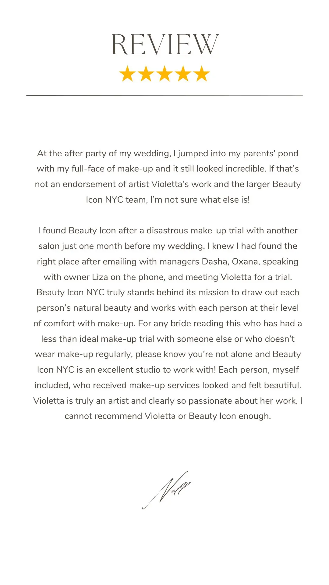 Reviews | Violetta - Expert Beauty Services | Beauty Icon NYC